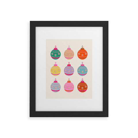 Daily Regina Designs Retro Colorful Christmas Baubles Framed Art Print