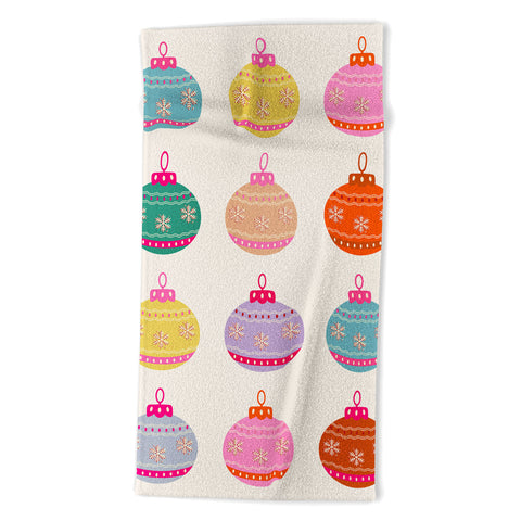 Daily Regina Designs Retro Colorful Christmas Baubles Beach Towel