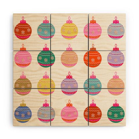 Daily Regina Designs Retro Colorful Christmas Baubles Wood Wall Mural
