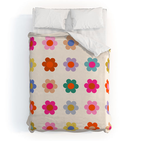Daily Regina Designs Retro Floral Colorful Print Duvet Cover