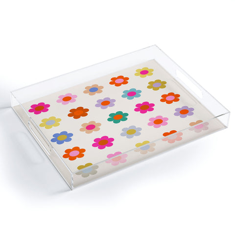 Daily Regina Designs Retro Floral Colorful Print Acrylic Tray
