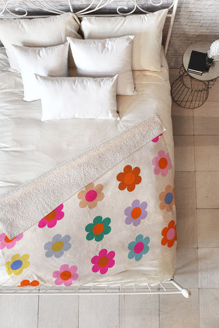 Daily Regina Designs Retro Floral Colorful Print Fleece Throw Blanket