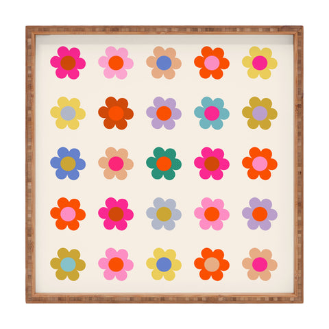Daily Regina Designs Retro Floral Colorful Print Square Tray