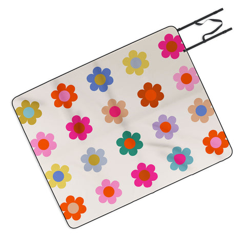 Daily Regina Designs Retro Floral Colorful Print Picnic Blanket