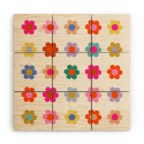 Daily Regina Designs Retro Floral Colorful Print Wood Wall Mural