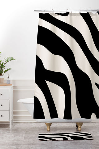 Daily Regina Designs Vintage Retro Abstract Black Shower Curtain And Mat