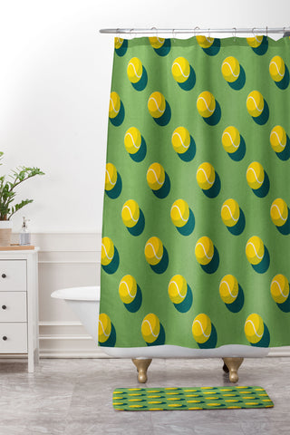 Daniel Coulmann BALLS Tennis grass court pattern Shower Curtain And Mat