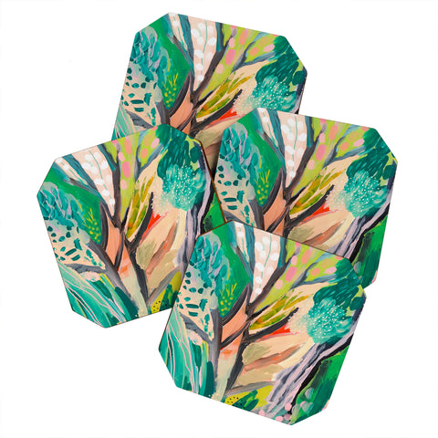 Danse de Lune tree and leaf abstract Coaster Set