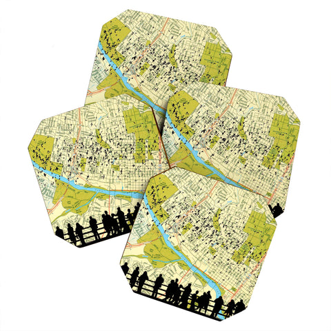 DarkIslandCity Bats Over Austin Congress Bridge Coaster Set