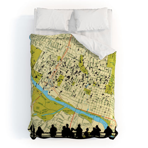 DarkIslandCity Bats Over Austin Congress Bridge Duvet Cover