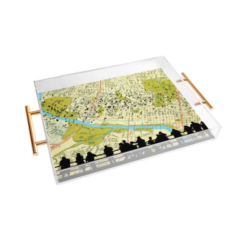 DarkIslandCity Bats Over Austin Congress Bridge Acrylic Tray