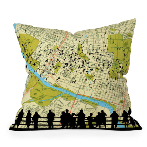 DarkIslandCity Bats Over Austin Congress Bridge Outdoor Throw Pillow