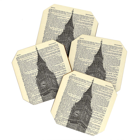 DarkIslandCity Big Ben on Dictionary Paper Coaster Set