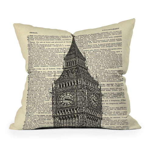 DarkIslandCity Big Ben on Dictionary Paper Outdoor Throw Pillow