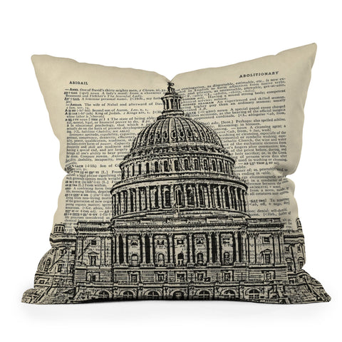 DarkIslandCity Capitol Building On Dictionary Paper Outdoor Throw Pillow