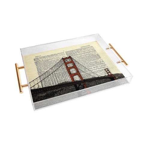 DarkIslandCity Golden Gate Bridge on Dictionary Paper Acrylic Tray