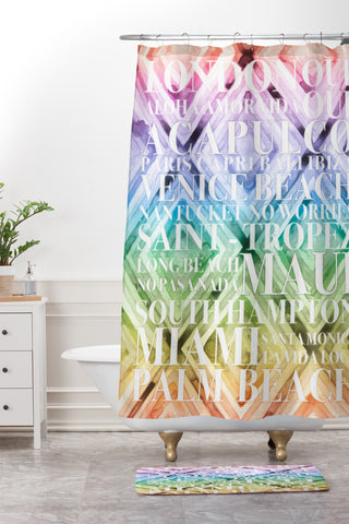 Dash and Ash Beach Day Rainbow Shower Curtain And Mat