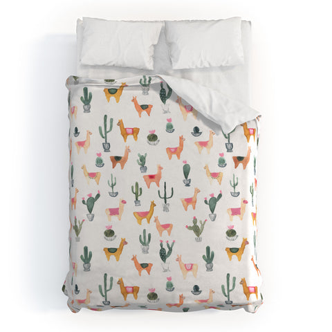 Dash and Ash Llamas and Plants Duvet Cover