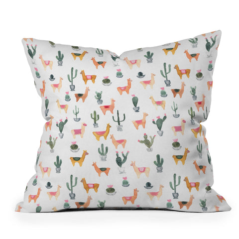 Dash and Ash Llamas and Plants Outdoor Throw Pillow
