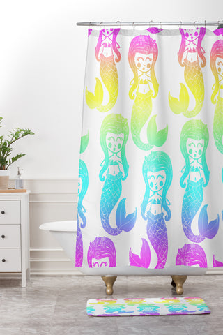 Dash and Ash Rainbow Mermaids Shower Curtain And Mat