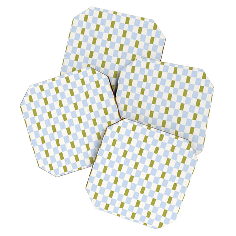 De Koro checkered blue and chartreuse Coaster Set