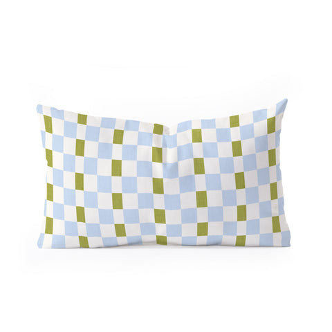 De Koro checkered blue and chartreuse Oblong Throw Pillow