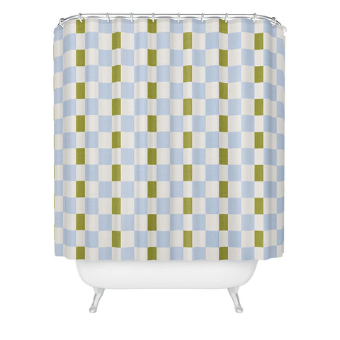 De Koro checkered blue and chartreuse Shower Curtain