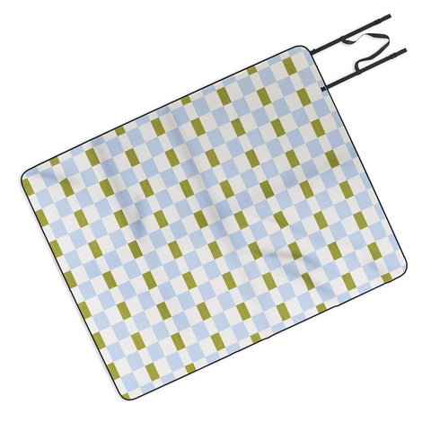 De Koro checkered blue and chartreuse Picnic Blanket