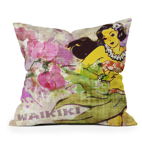 Deb Haugen waikiki wahine Outdoor Throw Pillow