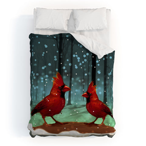 Deniz Ercelebi Cardinals In Snow Duvet Cover