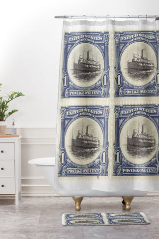 DENY Designs 1901 1c Fast Lake Navigation Stamps Shower Curtain And Mat