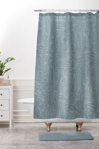 DENY Designs Abstract Lines Blue Shower Curtain And Mat