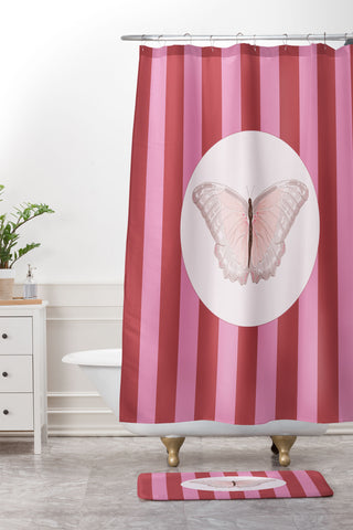 DENY Designs butterfly stripes Shower Curtain And Mat