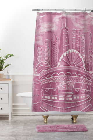 DENY Designs Chicago Landmarks in Blush Shower Curtain And Mat