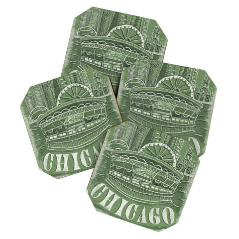 DENY Designs Chicago Landmarks in Green Coaster Set