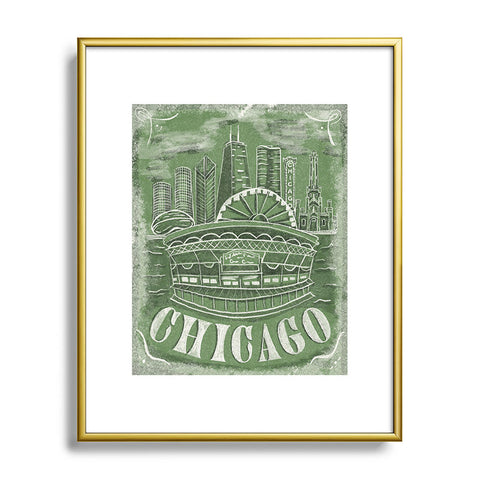 DENY Designs Chicago Landmarks in Green Metal Framed Art Print