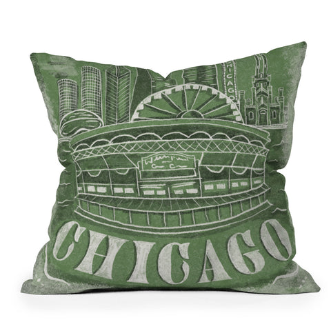 DENY Designs Chicago Landmarks in Green Outdoor Throw Pillow