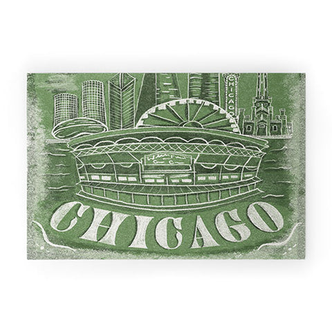 DENY Designs Chicago Landmarks in Green Welcome Mat