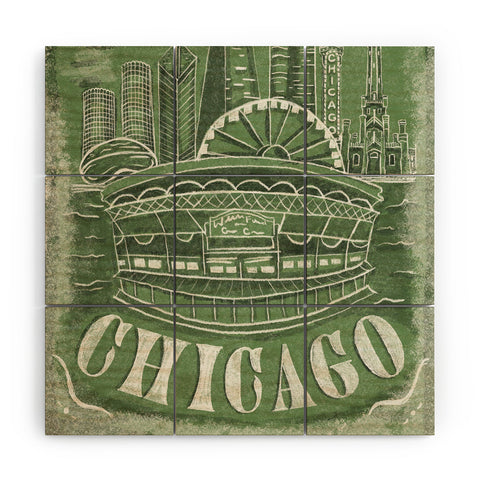 DENY Designs Chicago Landmarks in Green Wood Wall Mural