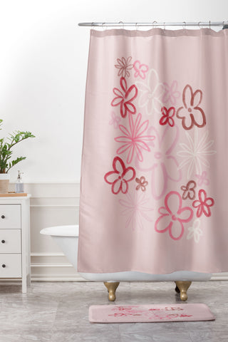 DENY Designs daisy pinks Shower Curtain And Mat