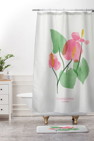 DENY Designs flamingo flower Shower Curtain And Mat