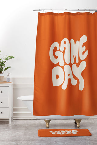 DENY Designs Gameday Orange and White 1 Shower Curtain And Mat