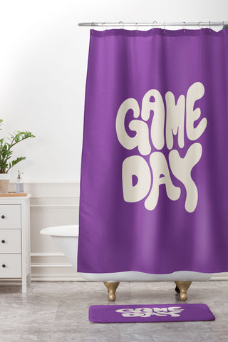 DENY Designs Gameday Purple and White 1 Shower Curtain And Mat