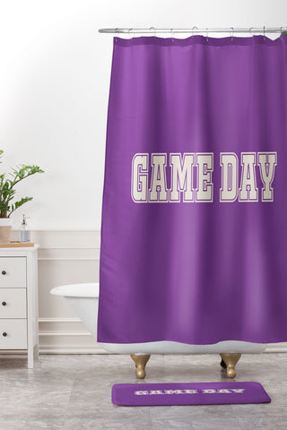 DENY Designs Gameday Purple and White 2 Shower Curtain And Mat