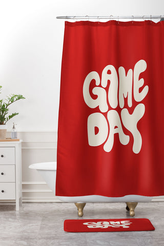 DENY Designs Gameday Red and White 1 Shower Curtain And Mat