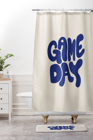 DENY Designs Gameday White and Navy 1 Shower Curtain And Mat