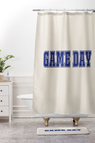DENY Designs Gameday White and Navy 2 Shower Curtain And Mat