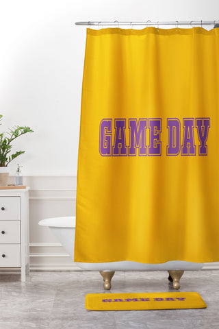 DENY Designs Gameday Yellow and Purple 2 Shower Curtain And Mat