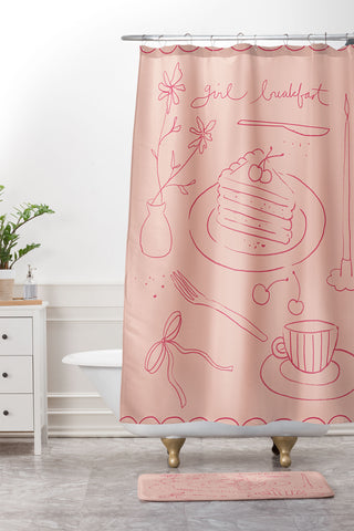 DENY Designs girl breakfast Shower Curtain And Mat
