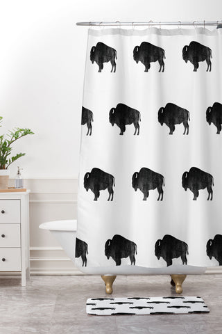 DENY Designs Midnight Bison Shower Curtain And Mat